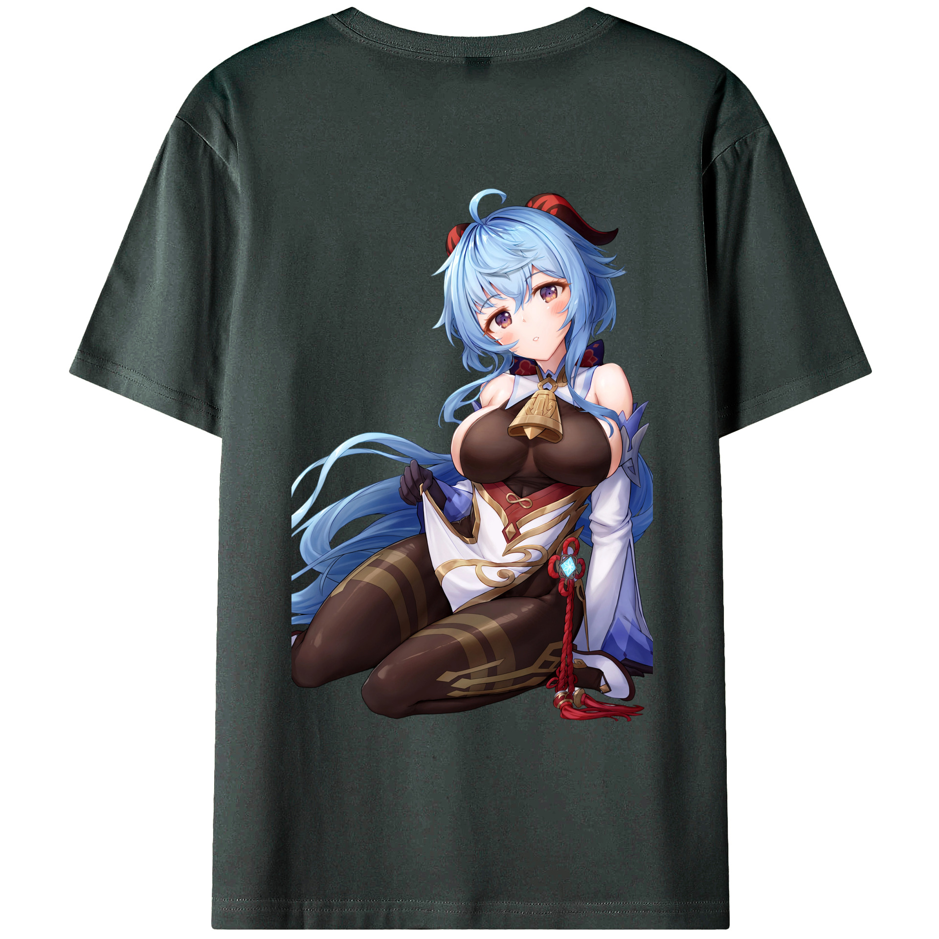 げんし神 甘雨 かんう genshin Ganyu 綿100％ メンズ半袖Tシャツ（バックプリント） 通気性